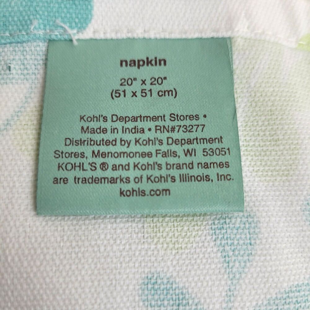 Kohl's 4 floral cotton blend cloth napkins white aqua pale green spring summer - Picture 4 of 7